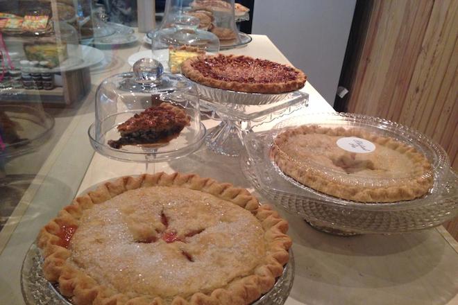 Rhubard Pie in the foreground at The Pie Shop at Terry's.